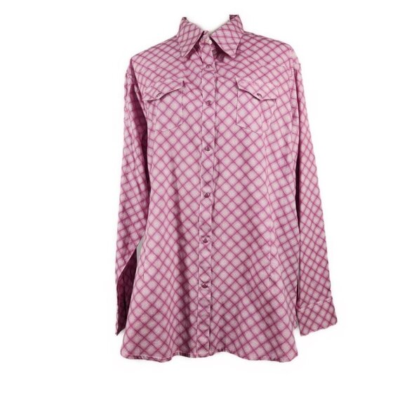 Wrangler Pearl Snap Shirt Women's 3XL Pink Breast Cancer Awarness Geometric - Picture 1 of 8